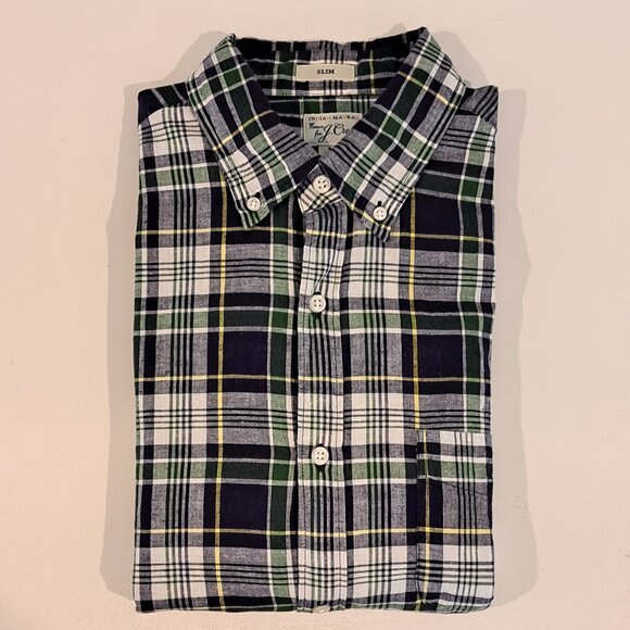 J. Crew Men's Medium Slim Fit Indian Madras Long Sleeve Plaid Shirt Style #AM673 - Picture 7 of 14